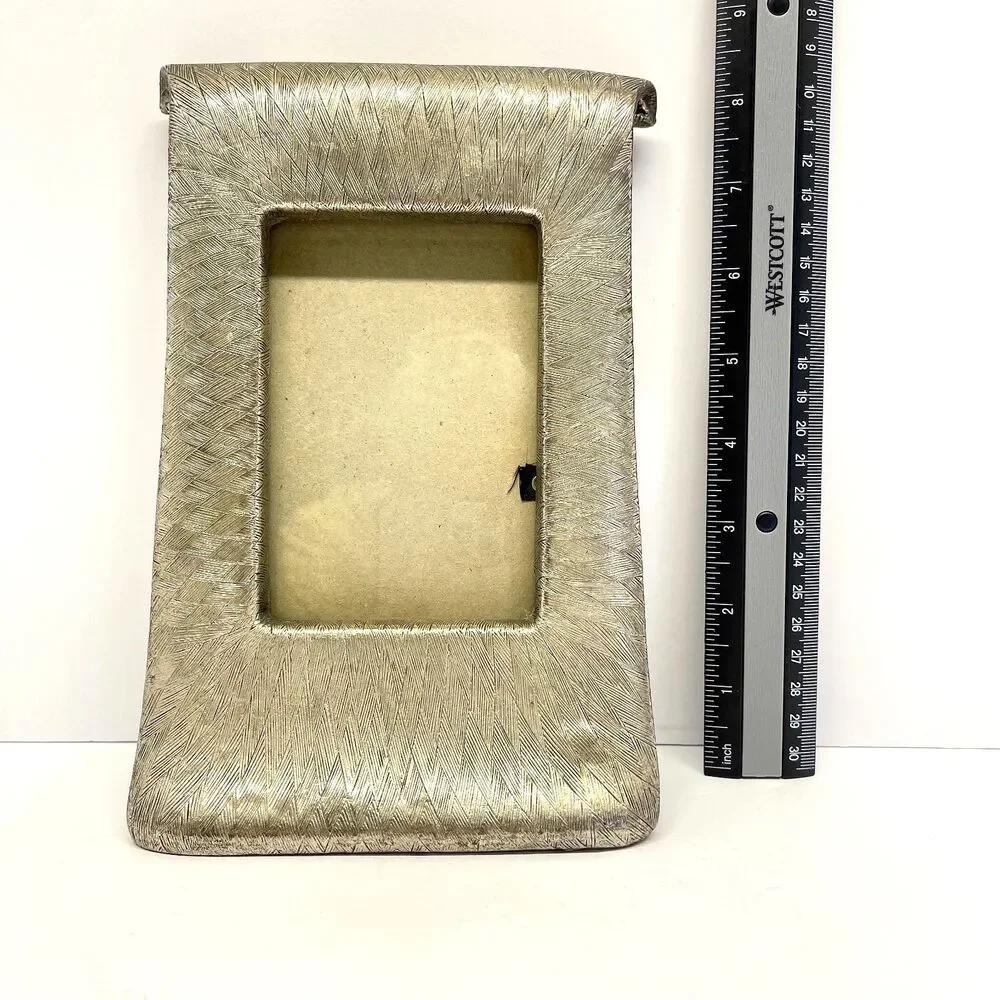 Modernist Silver Ceramic Wave Picture Frame 3.5X5 Self Standing-Scroll Design